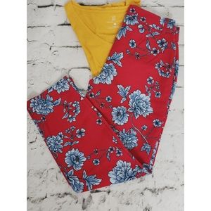 Roz & Ali Red Floral Ankle Pants Sz 2